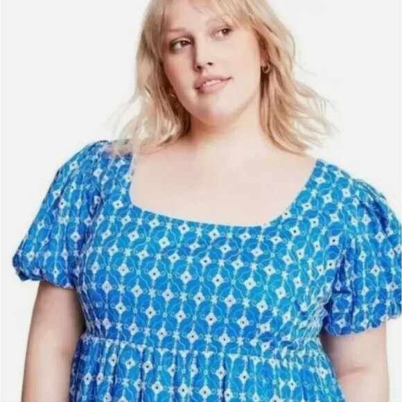 Rhode Eyelet Mini Babydoll Dress Blue With pockets Size XXL - Picture 2 of 16